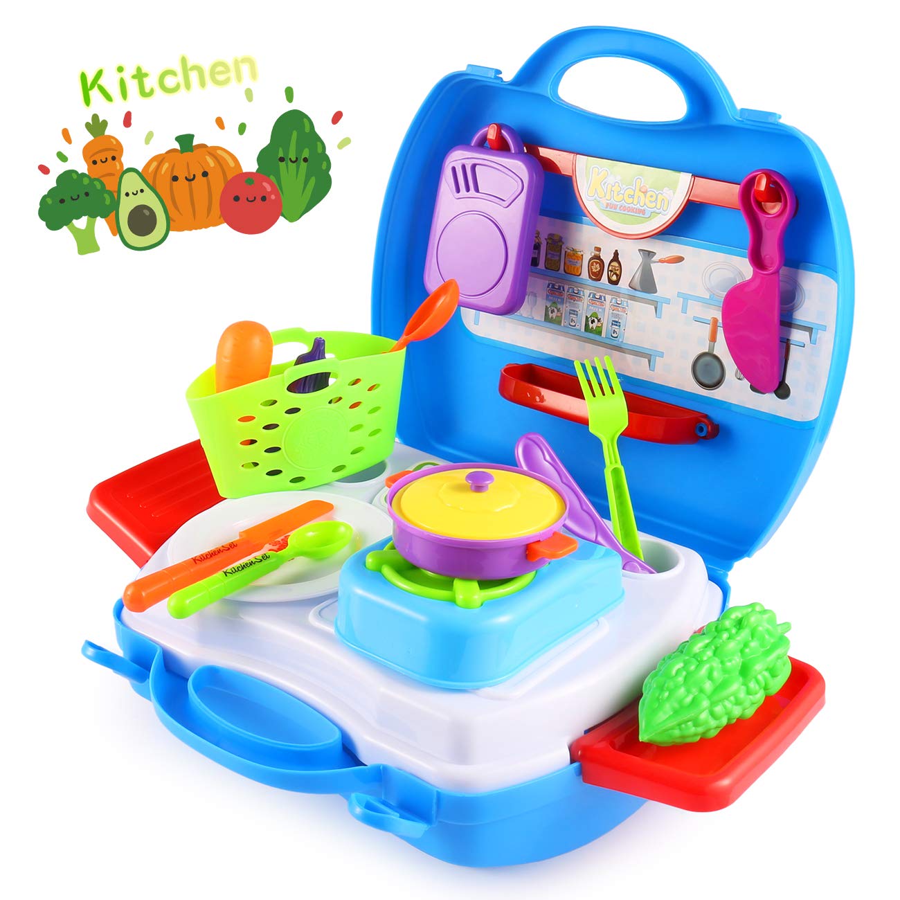 toy kitchen and food