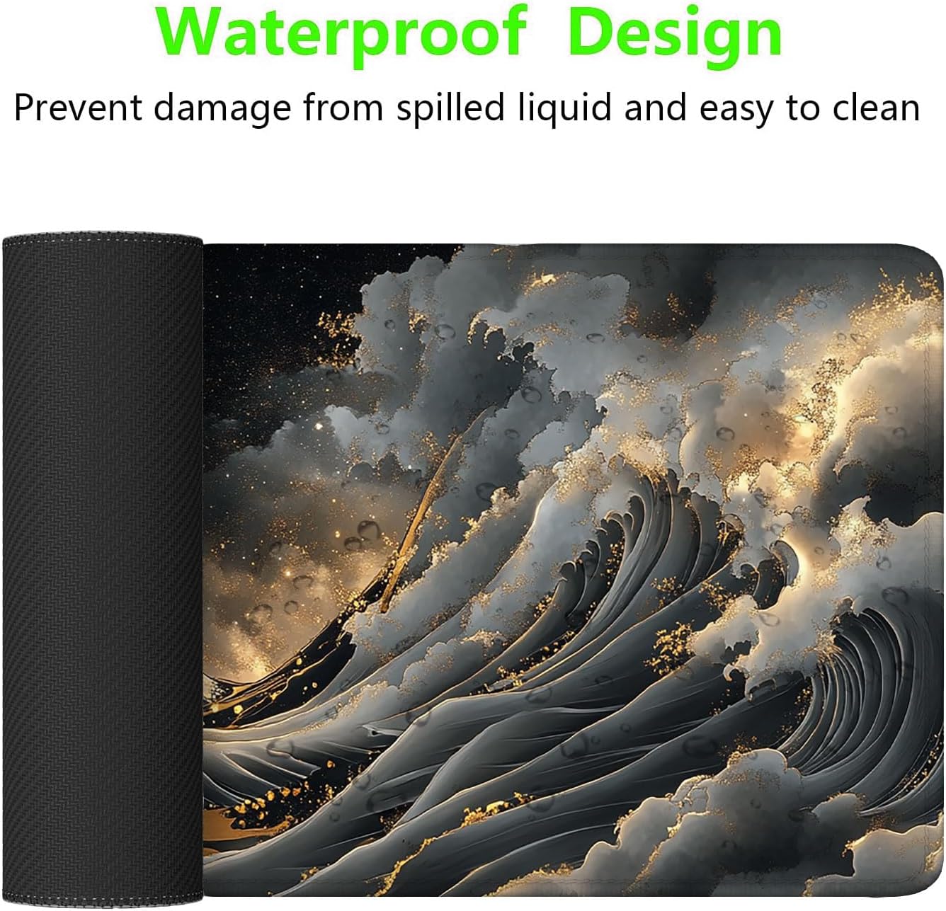 Kanagawa Desk Pad Mouse Pad Japanese Gray Gold Black Sea Wave Ocean Mousepad XL Large Gaming Mouse Pad Laptop Keyboard Mat Desk Pad 31.5"x11.8" Office Computer Keyboard Laptop Home image 2