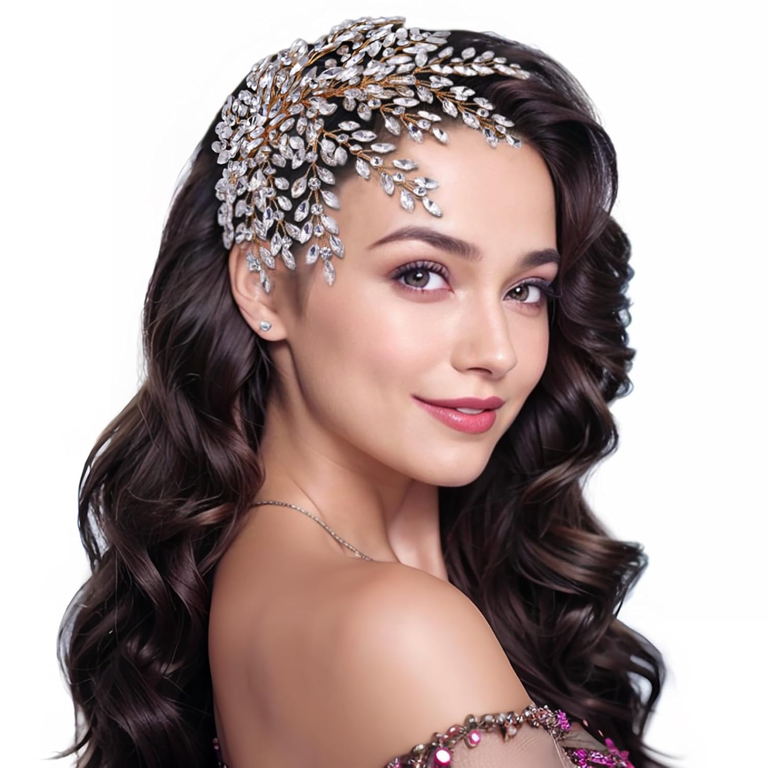 Wedding Hair Piece Bridal Rhinestone Headpiece Shiny Leaf-Shaped Hair Accessories for Women and Girls（Gold）