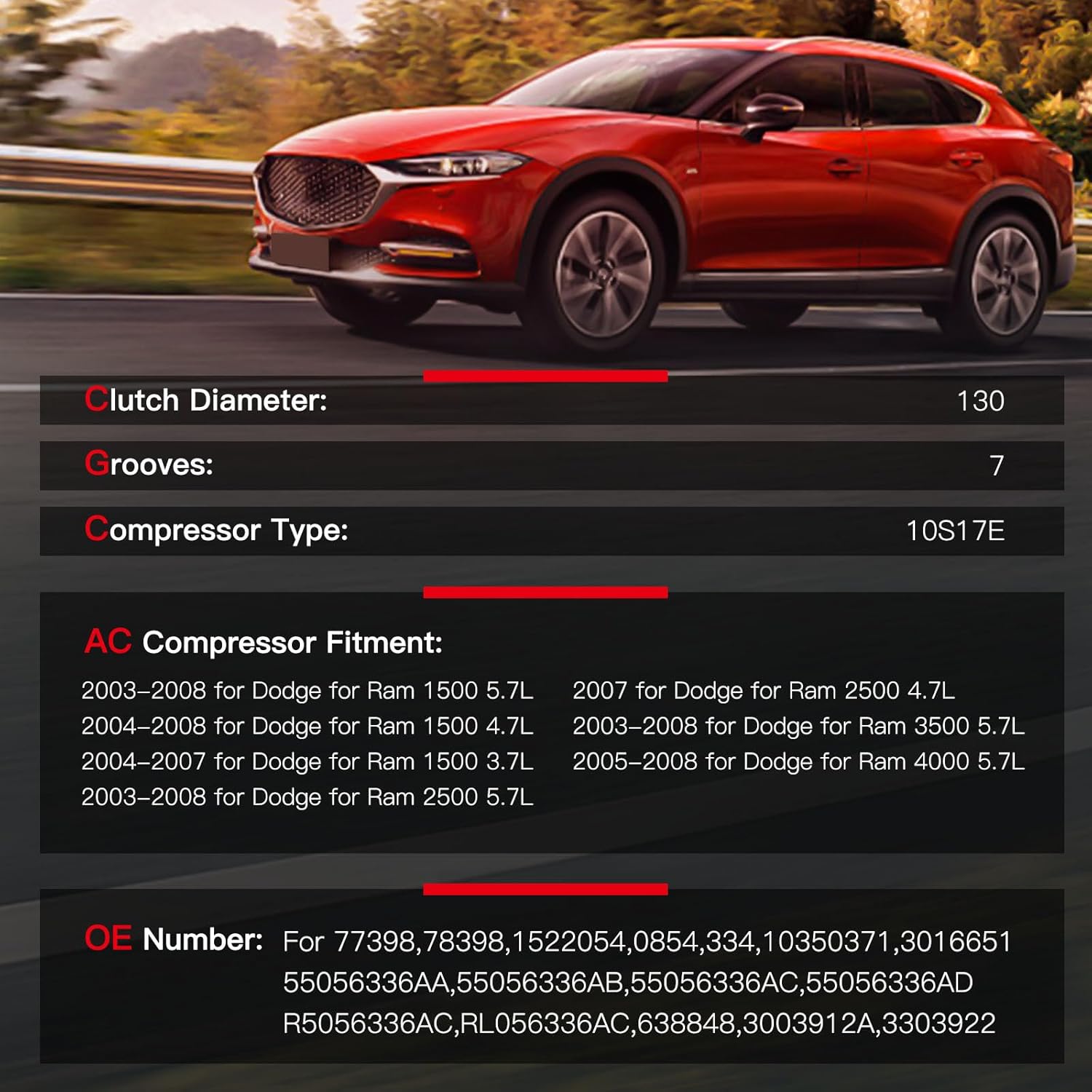 cciyu AC Compressor Clutch 2003-2008 Fit for Dodge for Ram 1500 2500 3500 4000 5.7L Auto Repair Compressors Assembly