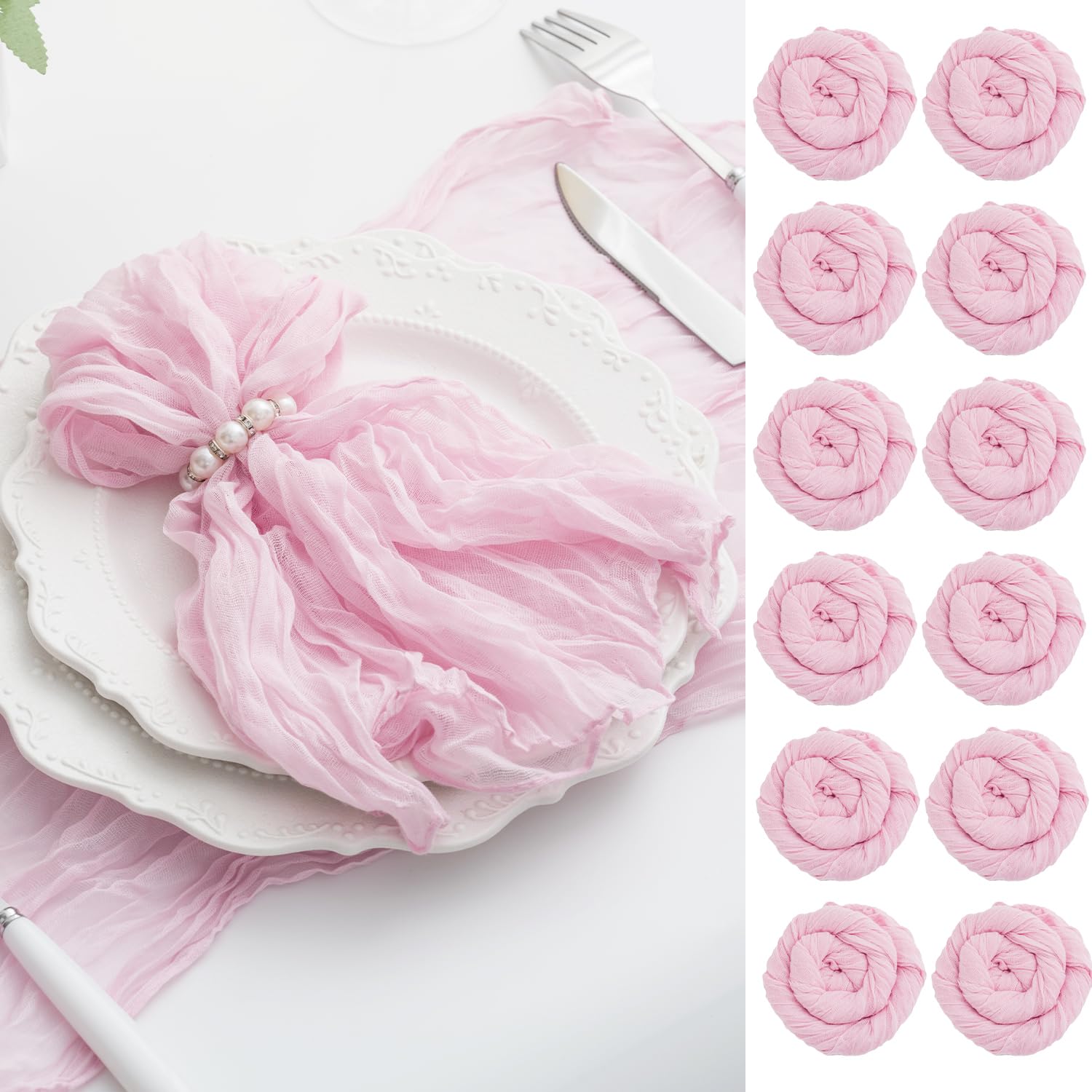 Photo 1 of Foliafeel Cheesecloth Napkins, 60 Pack, Light Pink, 21x21 Inches