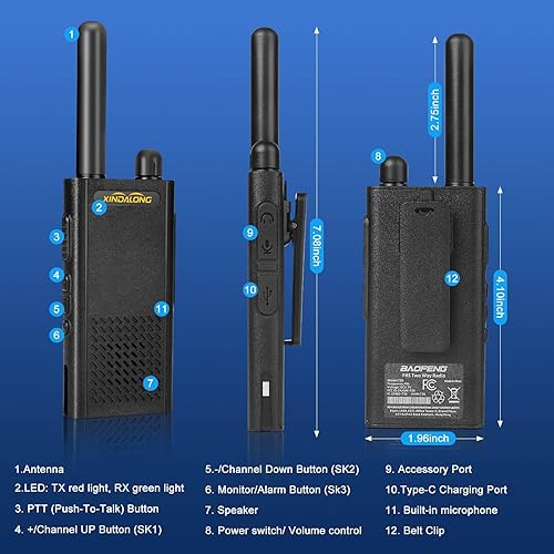 Miniatura 5 de Walkie Talkies T26 Radios bidireccionales ultrafinas y ligeras de largo alcance con 16 canales FRS, batería recargable de iones de litio, carga tipo