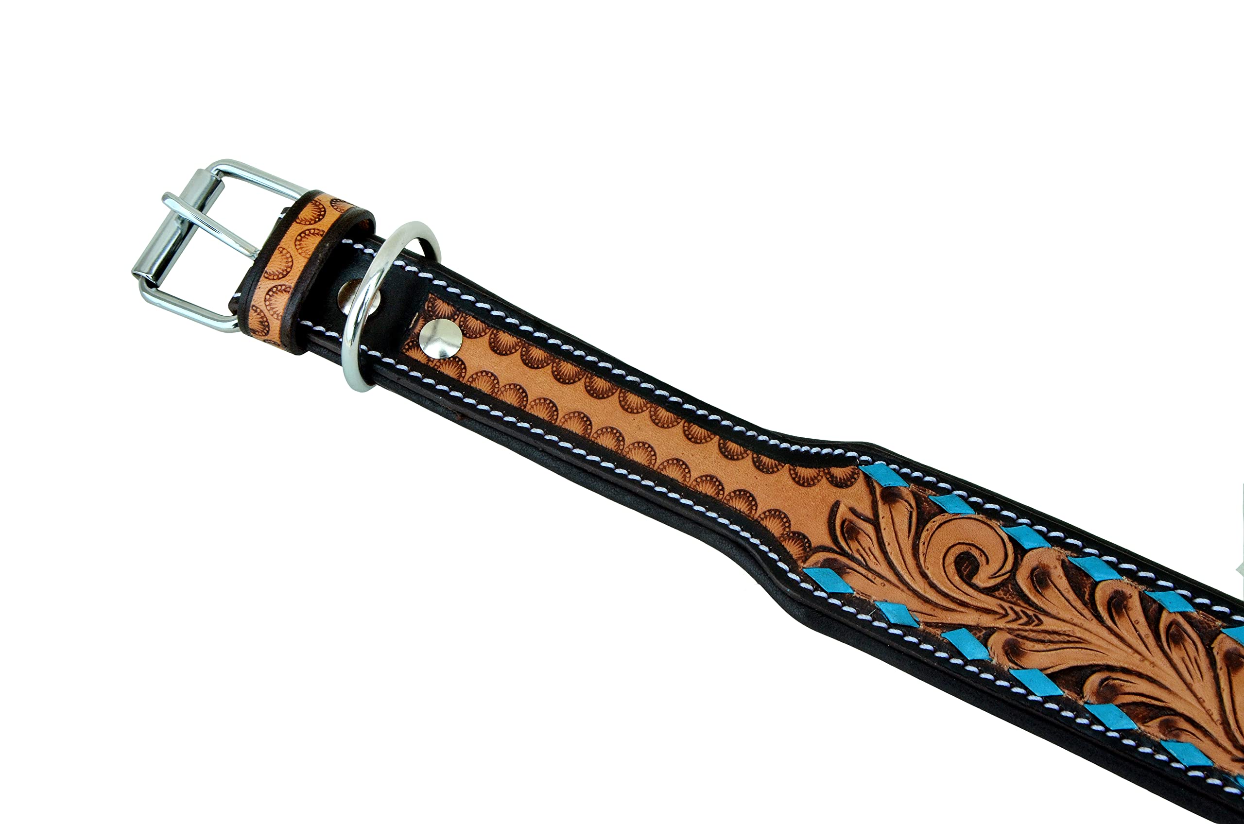 Affilare Leder-Hundehalsband, Western-Stil, strapazierfähig, handgenäht, verstellbar, gepolstert, weich für Welpen und große Hunde, 10AB103-L
