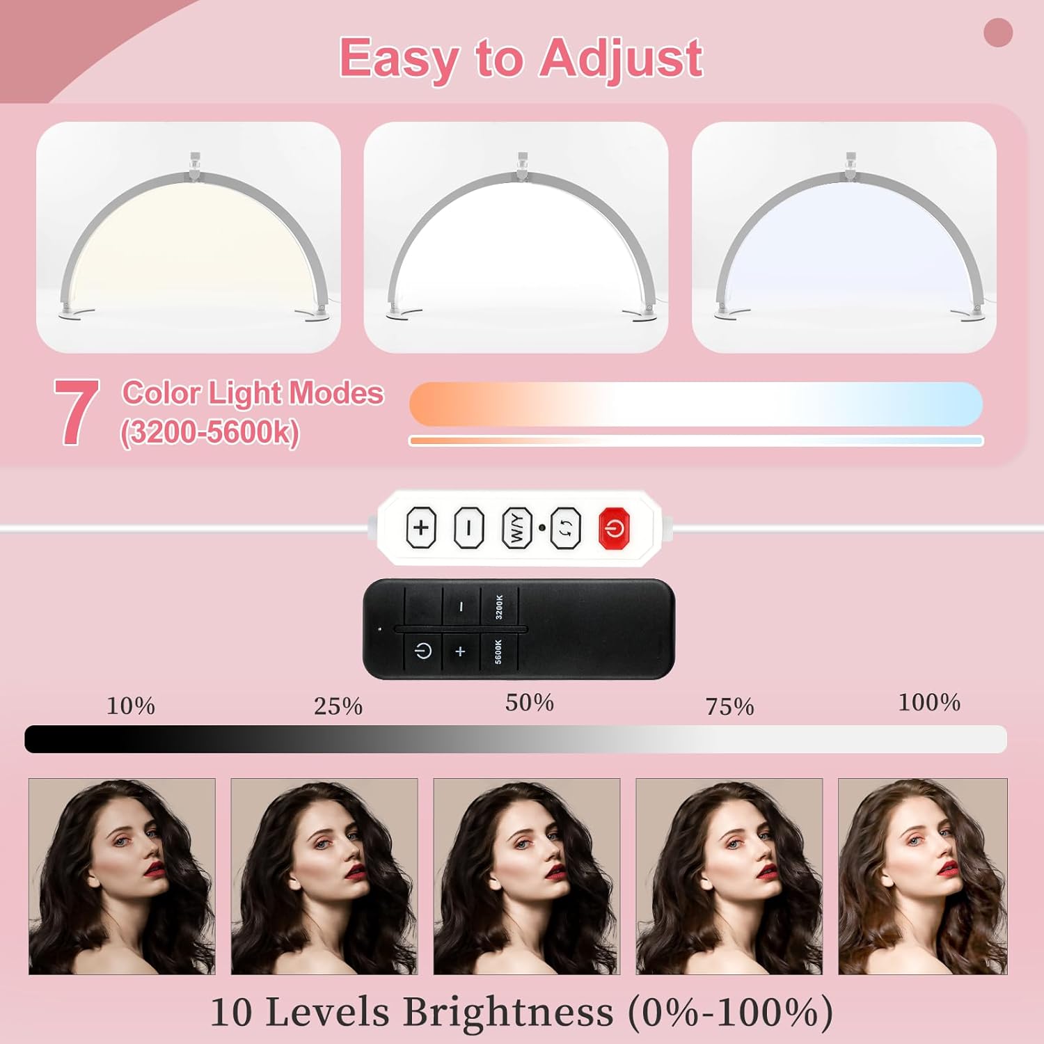 BQAN Half Moon Light for Nail Desk, 29'' 40W Nail Tech Desk Lamp with Phone Holder & Wire Controller & Remote, Stepless Adjustment Desk Lamp for Nails, Tattoo, Eyelash Extensions, White, BYXMJDHY-23