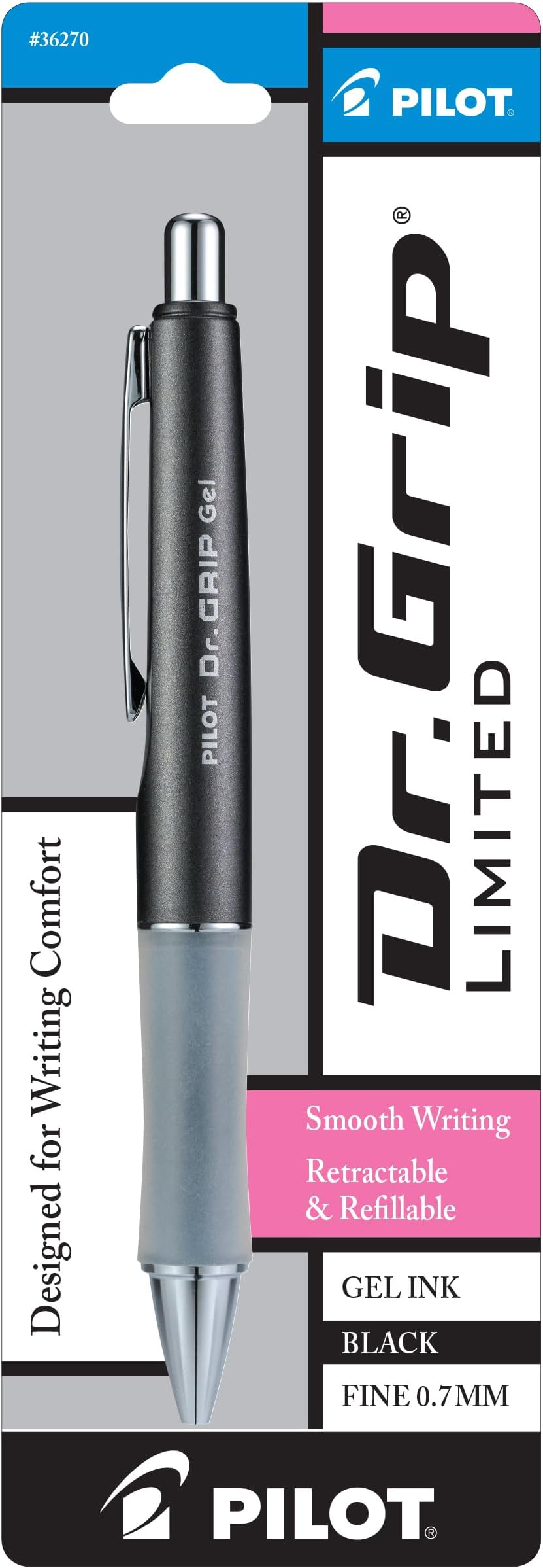 Dr. Grip Limited Refillable & Retractable Gel Ink Rolling Ball Pen, Fine Point, Metallic Charcoal Gray Barrel, Black Ink, Single Pen (36270)