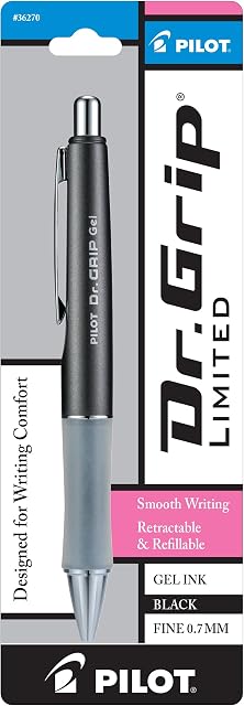 Pilot Dr. Stylo de gel à billes rétractable, pointe fine, barrique métallique gris charbon, encre noire (Grip Limited)36270)