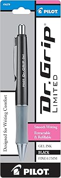 PILOT Dr. Grip Limited Refillable & Retractable Gel Pen, Fine Point, Black, Single Pen - Ideal for School, Journaling & Office Writing