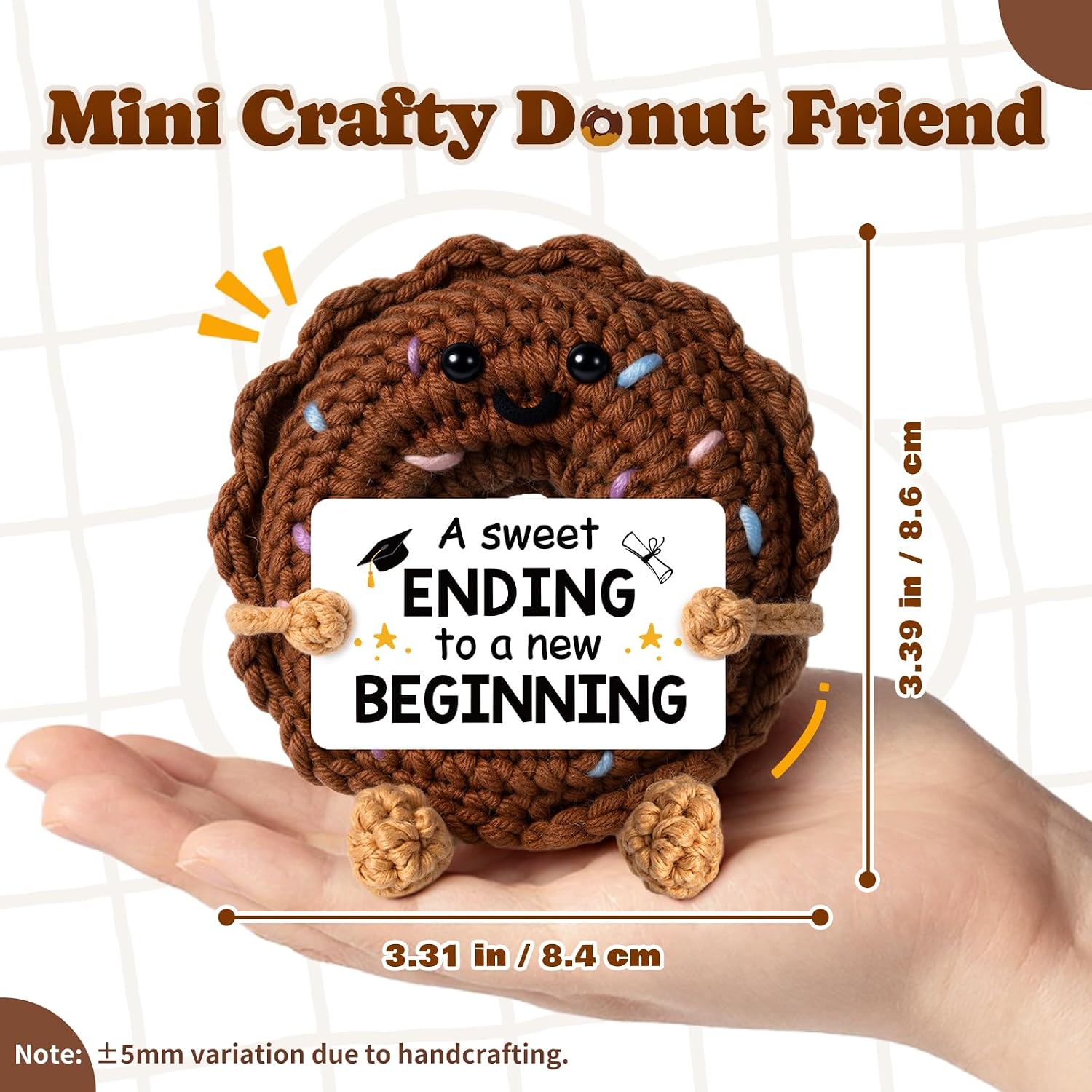 Graduation Gift for Her Him 2026, A Sweet Ending To A New Beginning Crochet Chocolate Donut, High School College Masters Degree PhD Grad Card Gifts for Women Men, Cute Class of 2026 Desk Decor
