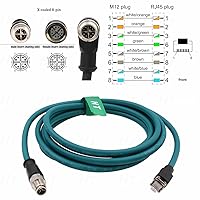 Vista 3 de Cable Ethernet para Datalogic Matrix 220 320 Keyence Cognex in-Sight 7000 Gen2 Vision Sensor Lector de Cámara, M12 8 Pin X-Coding RJ45 CAT-7e 10M