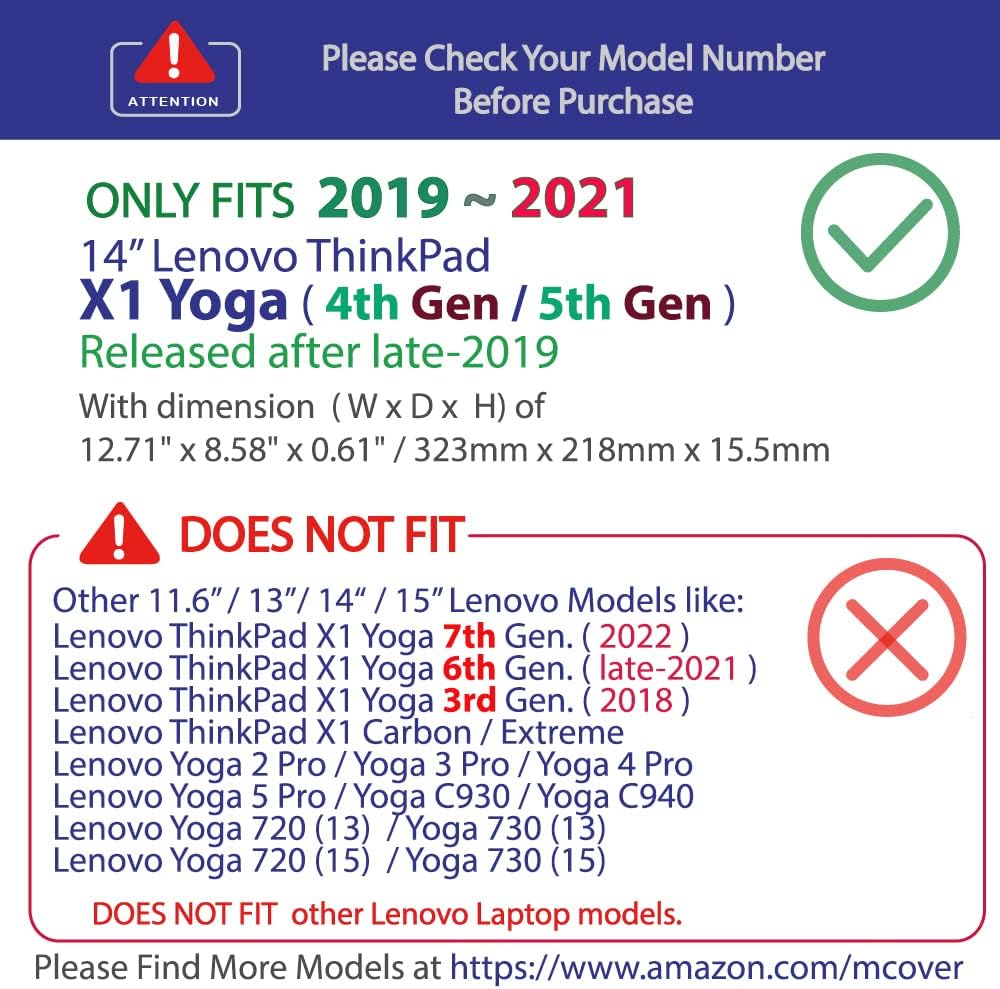 mCover Case Compatible for 2019~2021 14" Lenovo ThinkPad X1 Yoga Gen 4 / Gen 5 Series 2-in-1 Notebook PC ONLY (NOT Compatible with Any Other Lenovo Models) - Aqua