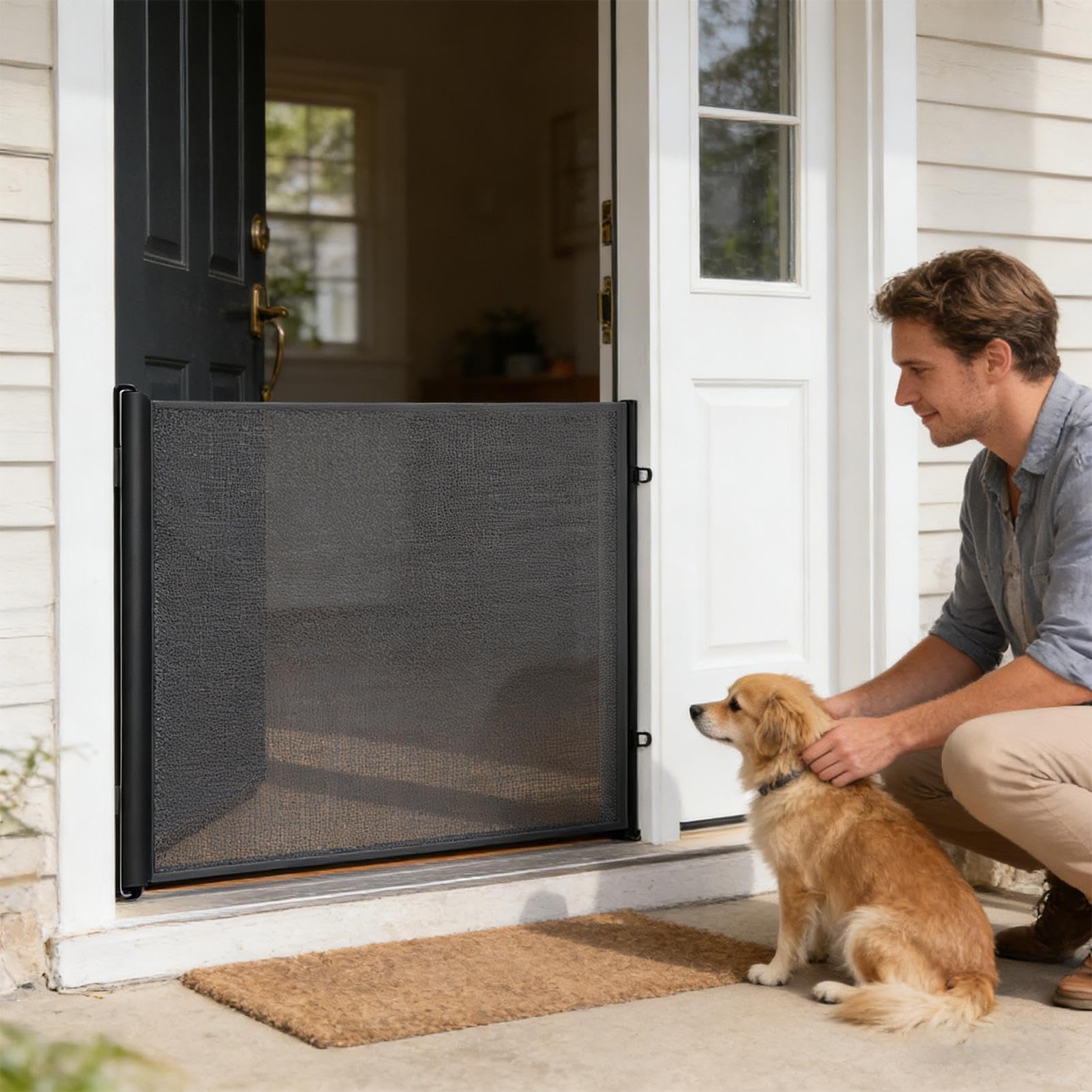 Cancelli per Porte per Cani Recinzione Piccola Retrattile Senza | Recinzione per Cani a Rete Per Esterno, Corridoio, Ingresso, Scale, Garage, Cucina, Camera da ,