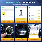 MUCAR AI-Assisted OBD2 Scanner Bluetooth Lifetime Update Sup ELM327, BT200 MAX OBD2 Diagnostic Tool All System Diagnostic Tool with 15 Resets for iOS & Android, CANFD Protocol, Autoauth for FCA SGW