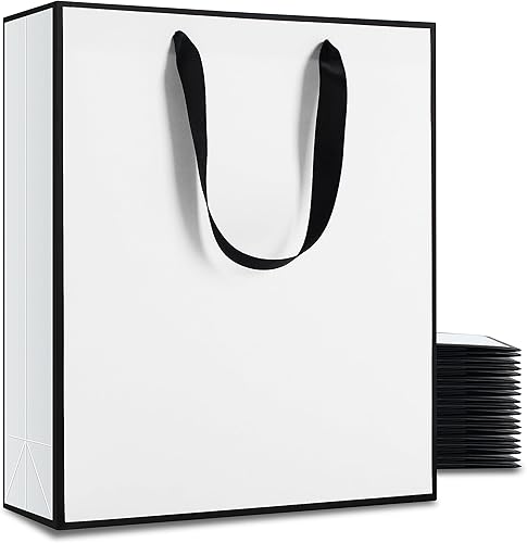 Vista 50 de YACEYACE - Bolsas de regalo negras con asas a granel, 20 unidades de 8 x 4 x 10.5 pulgadas, bolsas de regalo de papel negro a granel con marco Negro