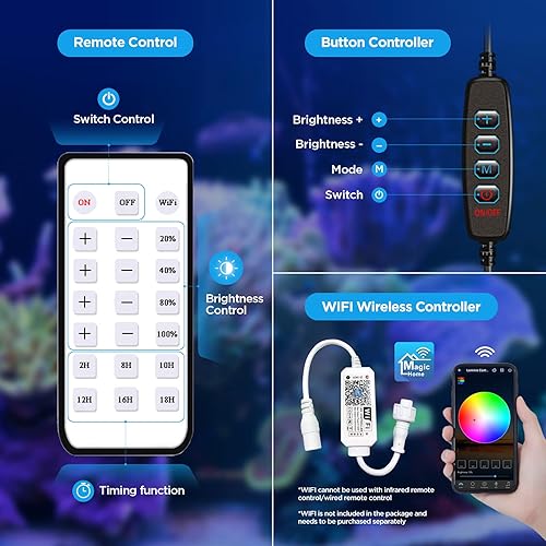 Miniatura 3 de Lominie - Luz LED para acuario de espectro completo, luz de tanque de peces de agua dulce y agua salada para coral, arrecife, tanque de nano acuario