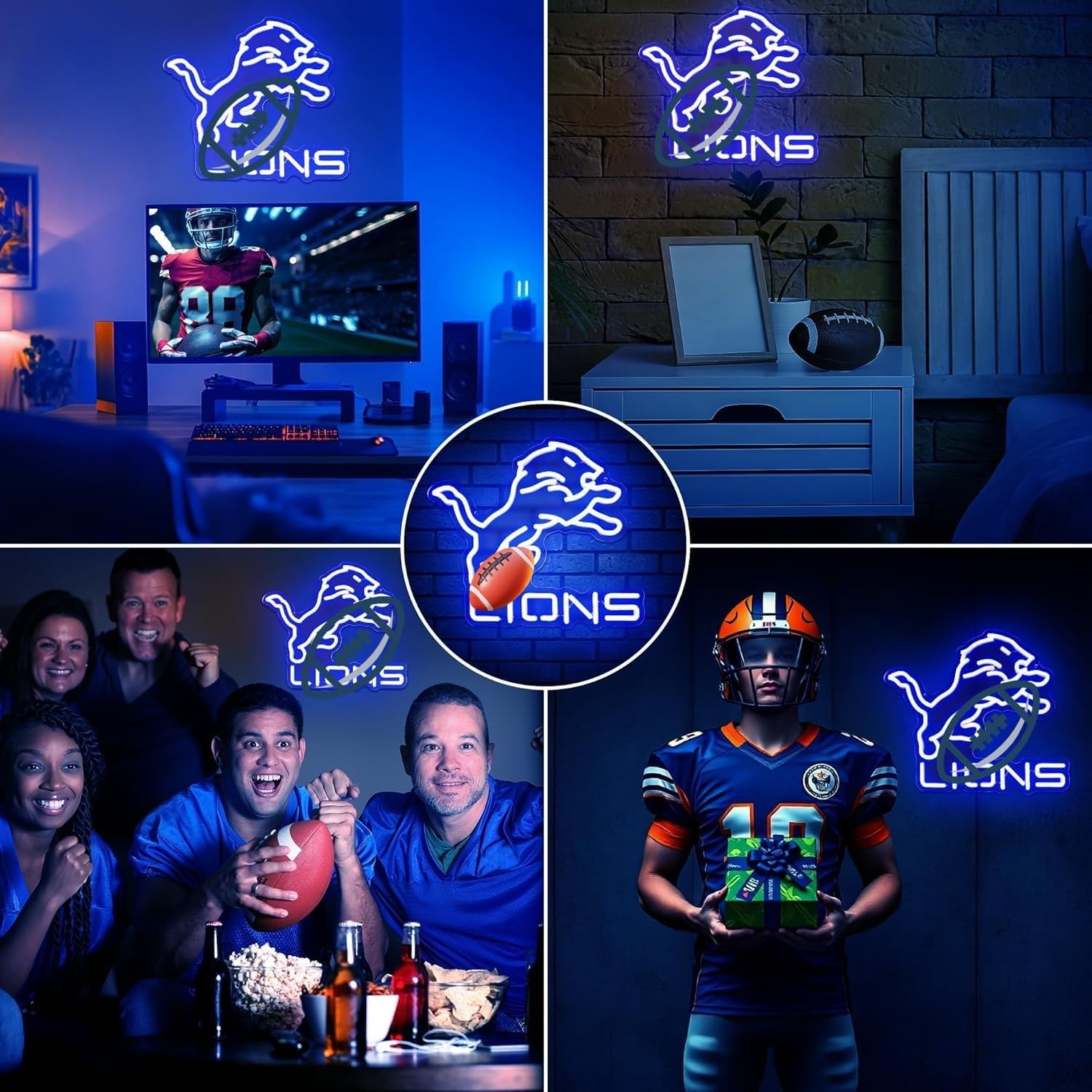 Football Team Neon Sign, Cool Dimmable Light Up Football Team Logo Hanging USB Powered for Wall Decor, Man Cave, Bedroom, Game Room Deco, Birthday Christmas Merch Gift for Boys Fans - Image 5