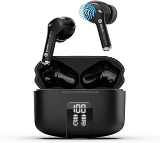 MuveAcoustics Link Earbud Headphones True Wireless Bluetooth, in-Ear, Earphones ENC Noise Canceling Microphone, 24H Playtime, IPX5, for Small Ears, Travel, Commute, Home Office, Black