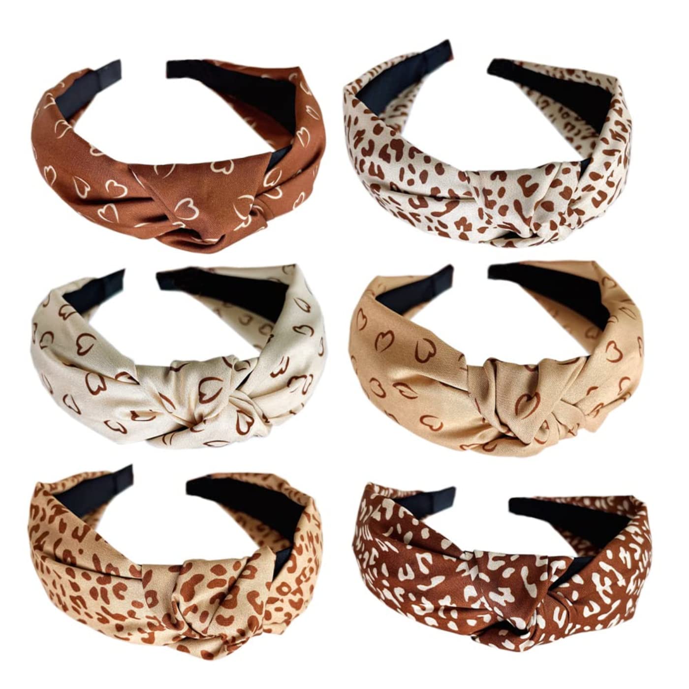 MIQIQAO Headbands for Women Alice Bands Mixed Printed Fabric Hair Band Adult Women Hair Bands Fashion Headbands Knot Hair Accessories (hairband_6cafe) (Pack of 6)
