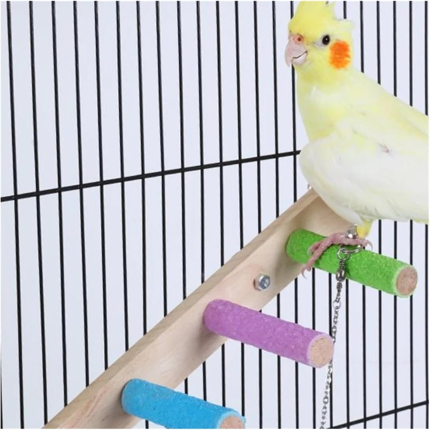 Bird Cage Platform 4 Pcs Step Bird Climbing Ladder Parrot Toy Interaction Fun Toys Wooden Exercise Rack Accessories(ColorC)