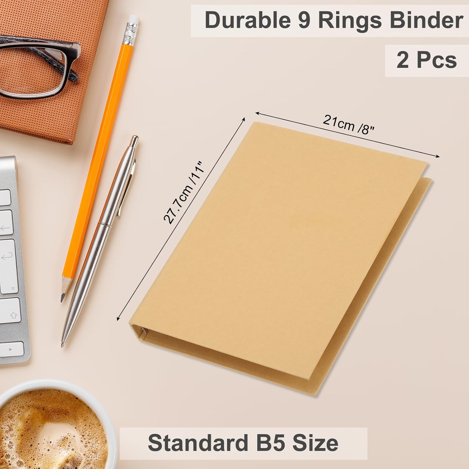PATIKIL B5 Binder Cover, 2 Pcs 9 Round Ring Binder Protector Kraft Paper Binder Shell Hardcover for Meeting Notebook Folder, Khaki