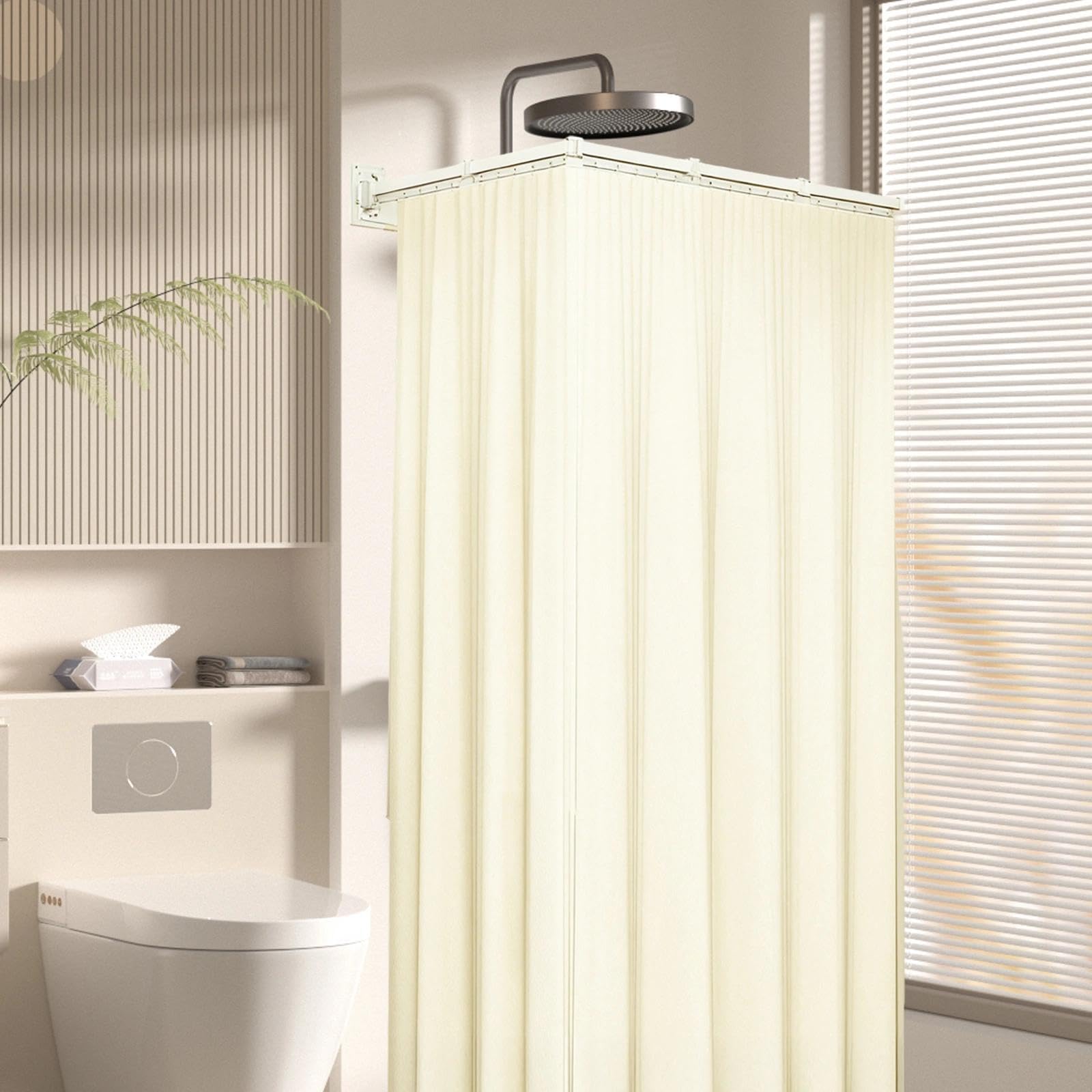 Blanco Barra de Cortina de Ducha Plegable con Cortina de Ducha | Barra Cortina Ducha, Dos Métodos de Instalación, con Accesorios de Instalación, para Hogares, Hoteles y Gimnasios