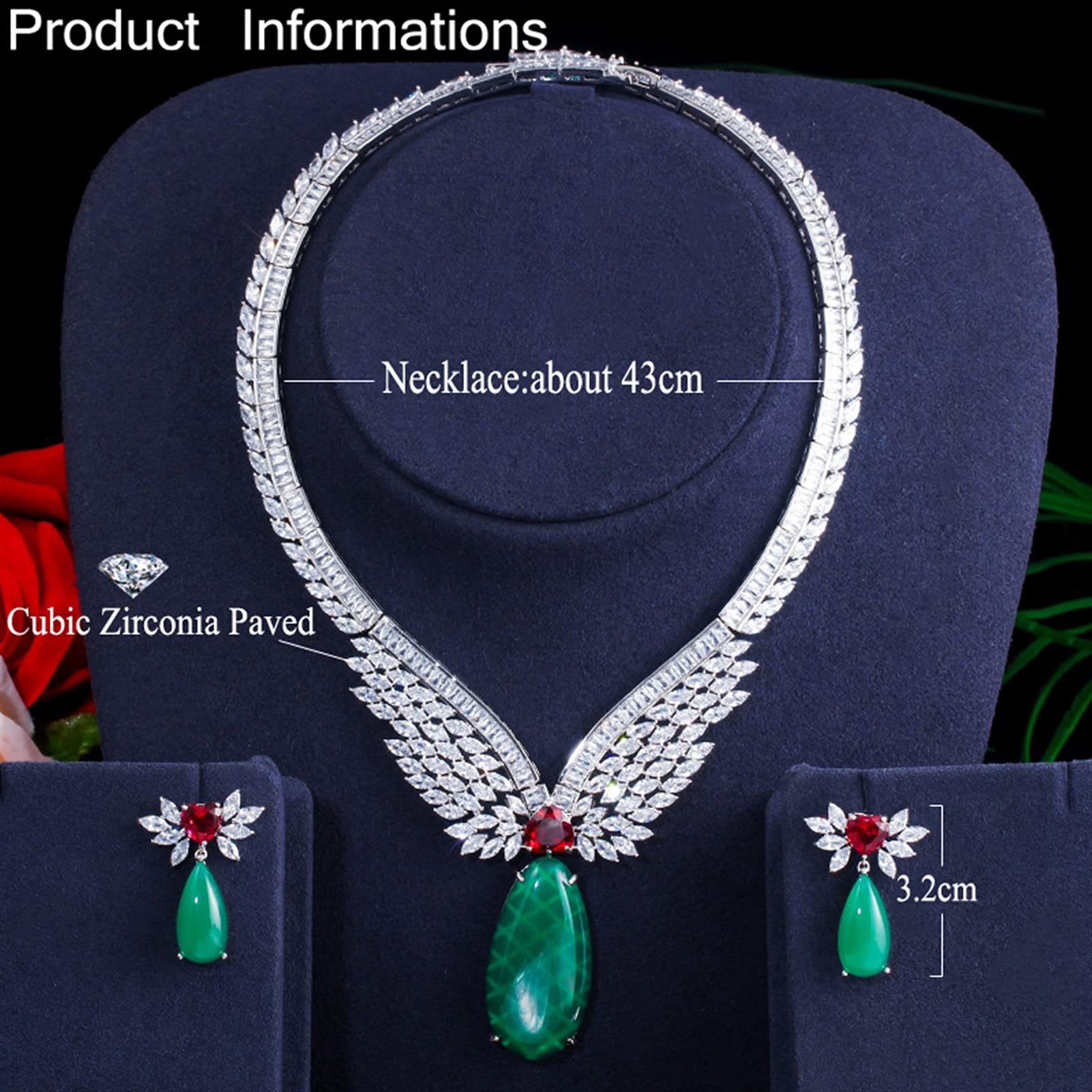 Set di Gioielli per Collana da Sposa con Topazio Bianco Verde Smeraldo Verde per Le Donne