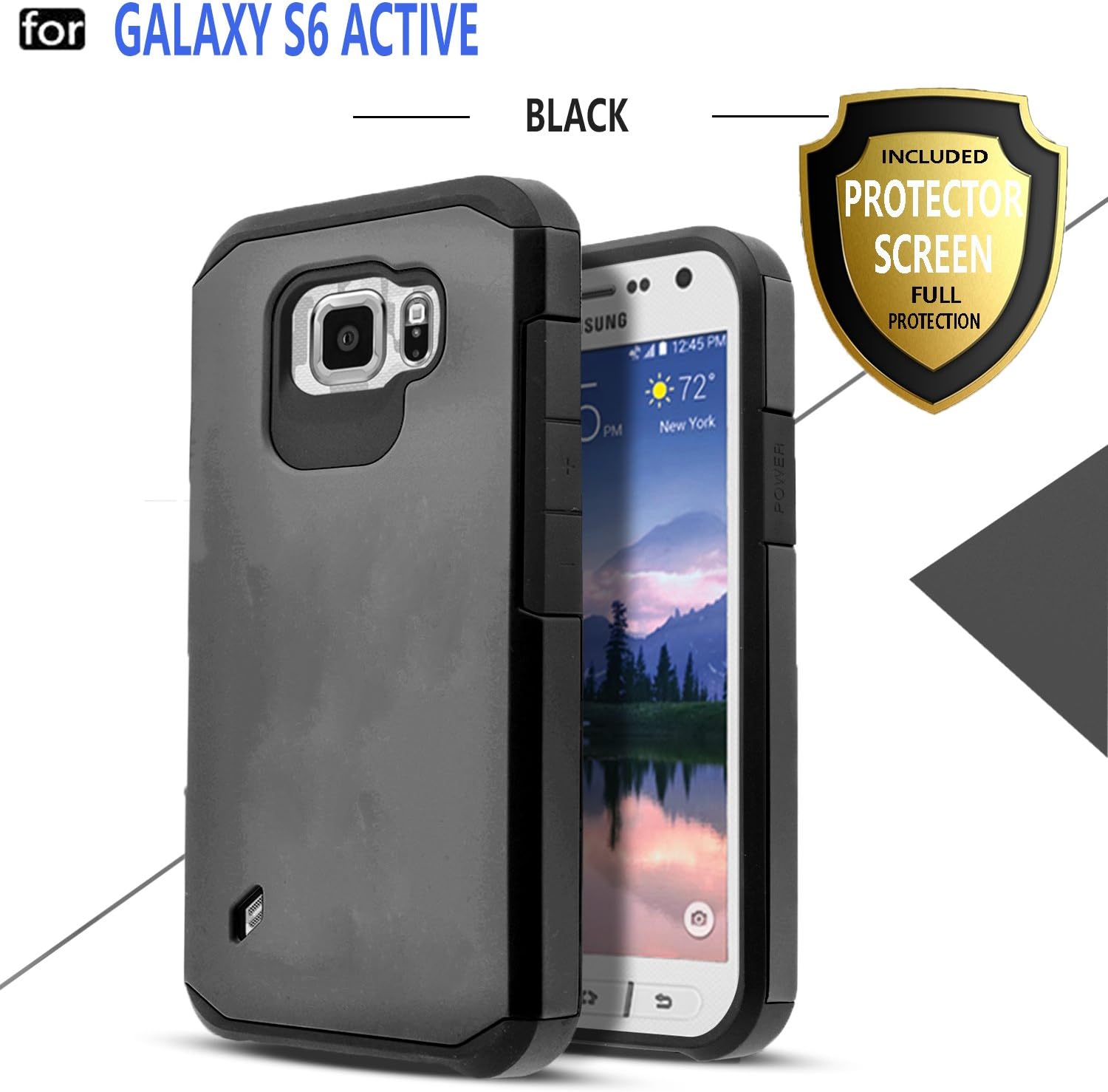 STARSHOP Galaxy S6 Active Case, Galaxy S6 Active Case, Hybrid [Shock Absorption] Rugged Impact Advanced Armor Soft Silicone Cover with [ Premium HD Screen Protector Included] (Black)