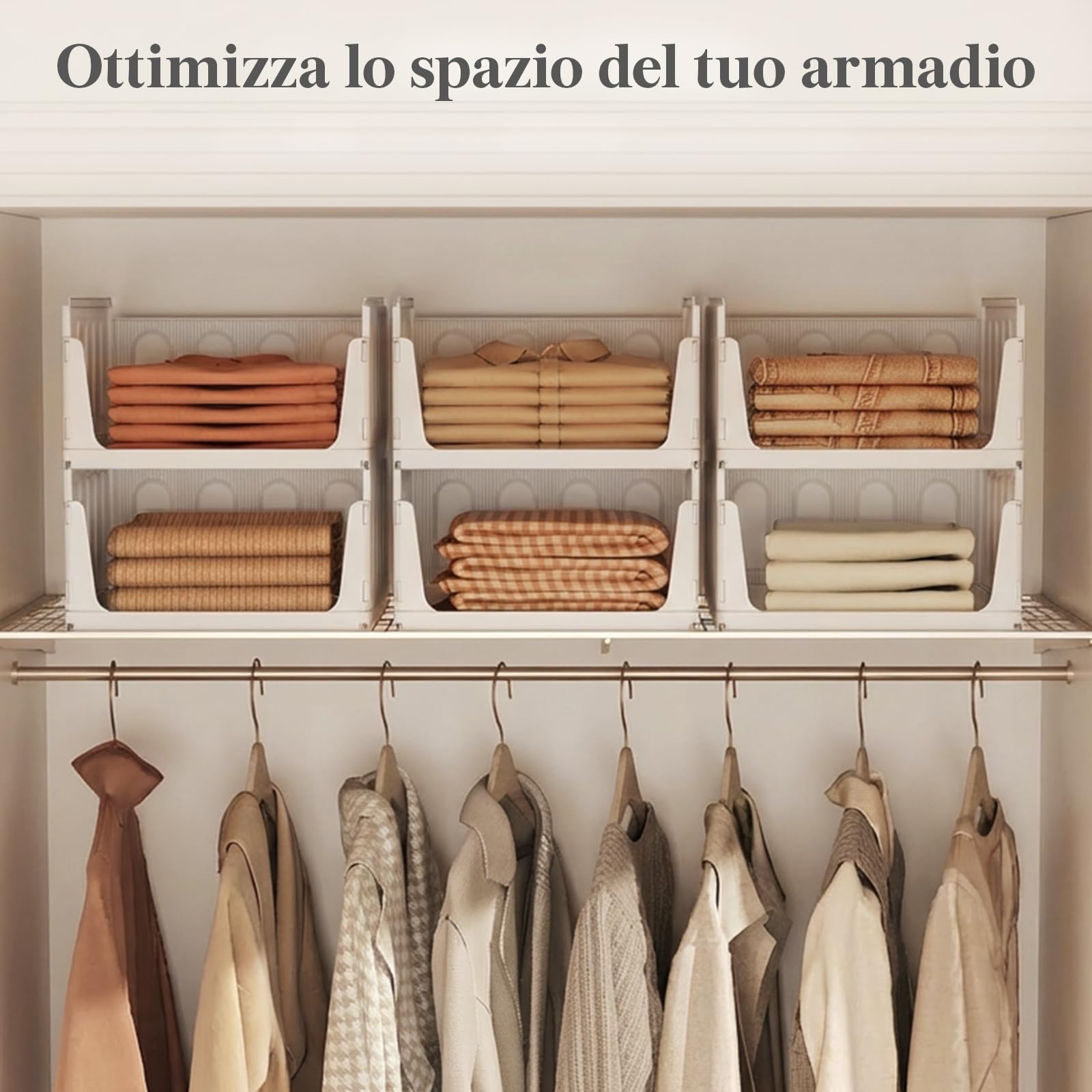 Lifewit Organizzatori Armadio con Cassetti Estraibili, 8 Pezzi Contenitori Impilabili per Vestiti, Ripiani per Armadio Interno, Scatole Salvaspazio in Plastica per Magliette, Pantaloni, 24L, Bianco