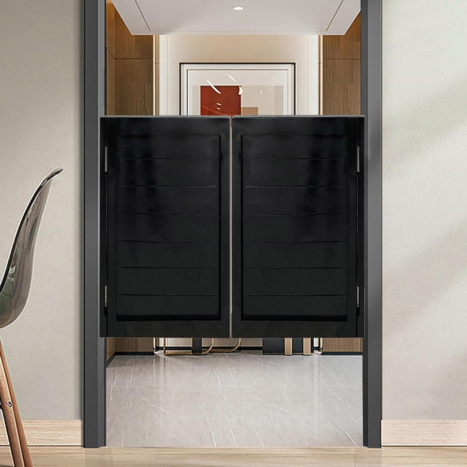Solid Wood Cafe Swinging Doors, Home Doorway Hallway Saloon Doors, Bathroom Kitchen Bar Cafe Door with Fittings, Interior Swinging Door Western Cowboy Door, 30"/32"/36"/50"(Black,W70cmxH90cm(27.5"x35.