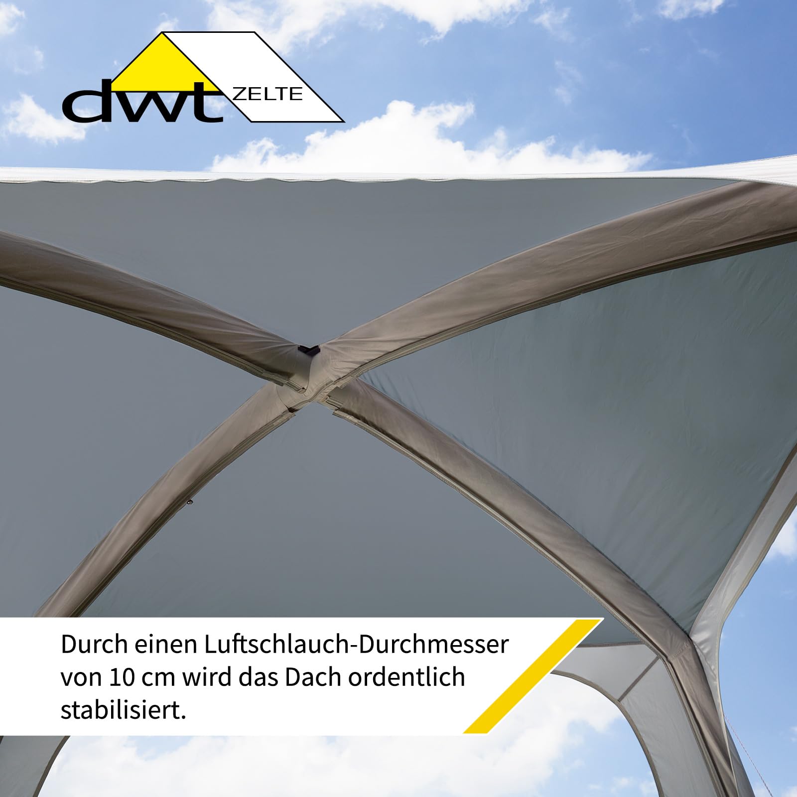 DWT Camping-Pavillon Relax Air, aufblasbar mit Seitenwänden, 350 x 350 x 225 cm, inkl. Pumpe und Abspannmaterial, Kurzreisen