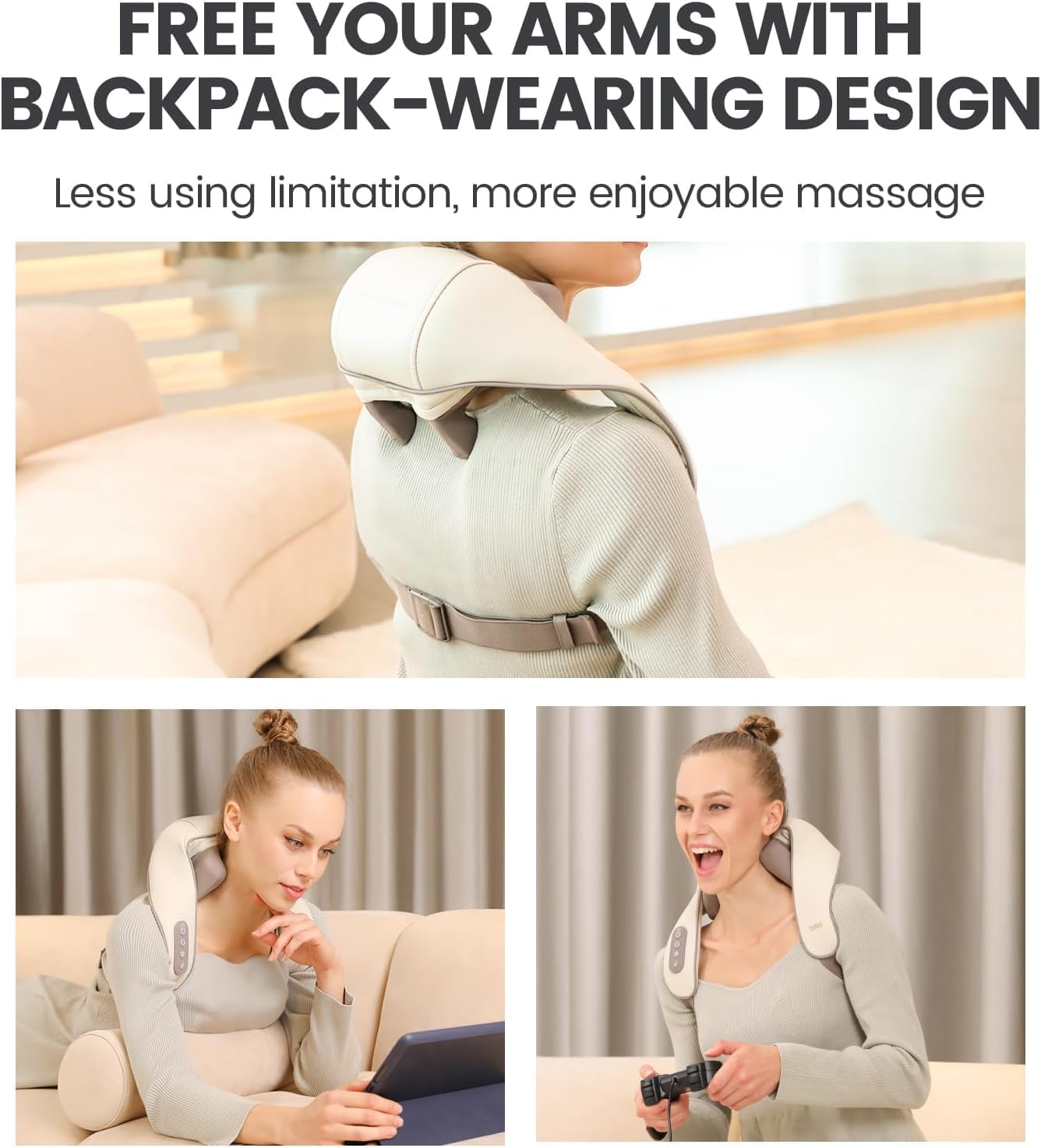 Breo N5 Mini Neck Massager with Heat,Cordless 5D Shiatsu Massager with Hands-Free, Electric Kneading Massage for Neck Massager for Pain Relief deep Tissue, Portable for Office, Home & Travel-Beige