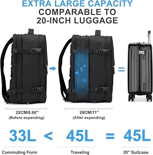 Miniatura 297 de coowoz Mochila de viaje grande para mujeres y hombres,Mochila de transporte,Mochila de senderismo impermeable para deportes al aire libre, Azul, 45