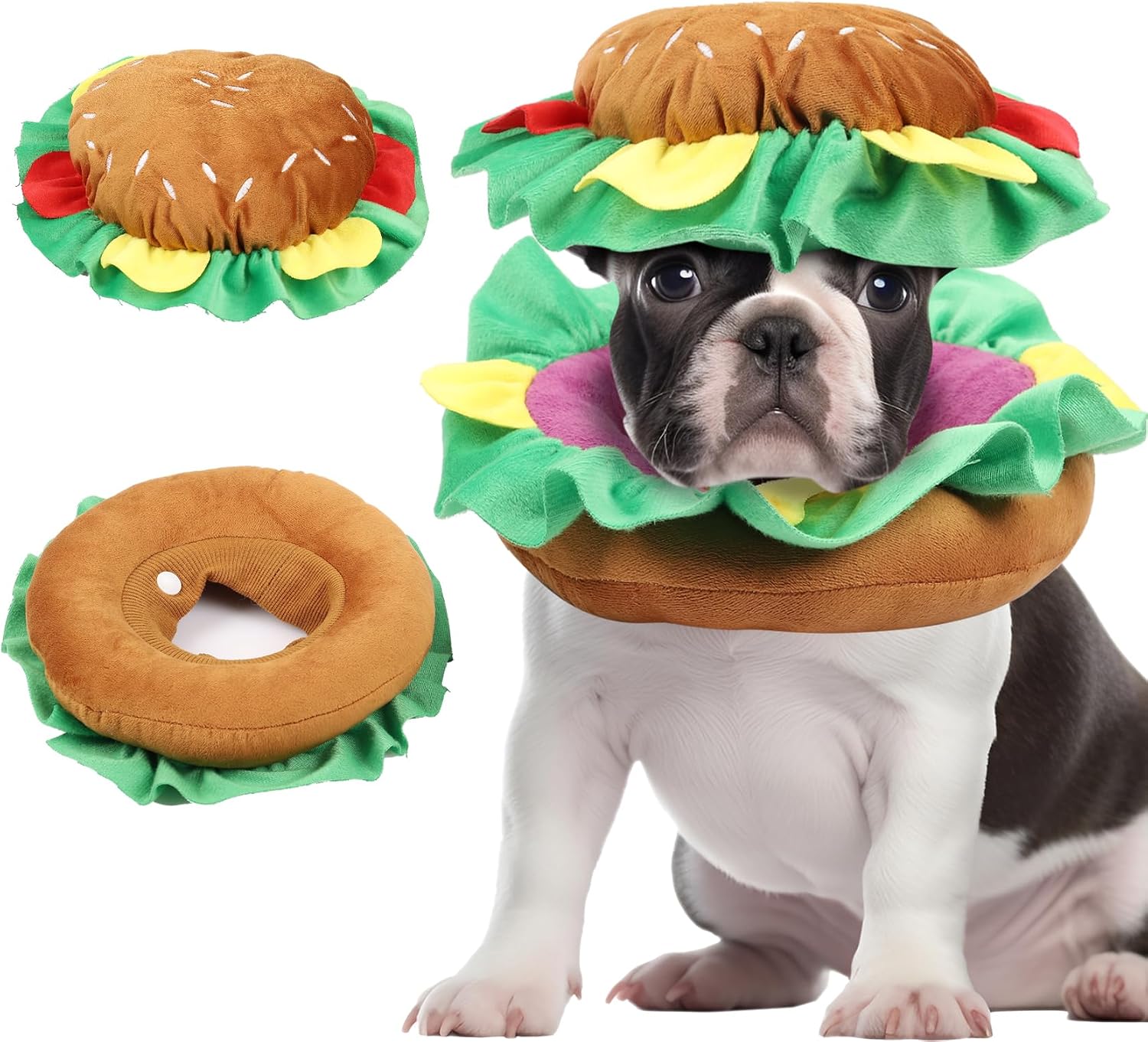 Medium Hamburger Pet Hat for Cat Dog, Adjustable Plush Headwear - Funny Cute Cartoon Burger Costume pet to Wear, Halloween Christmas Birthday Party Photo Shoot Accessory can be Used as pet Gifts
