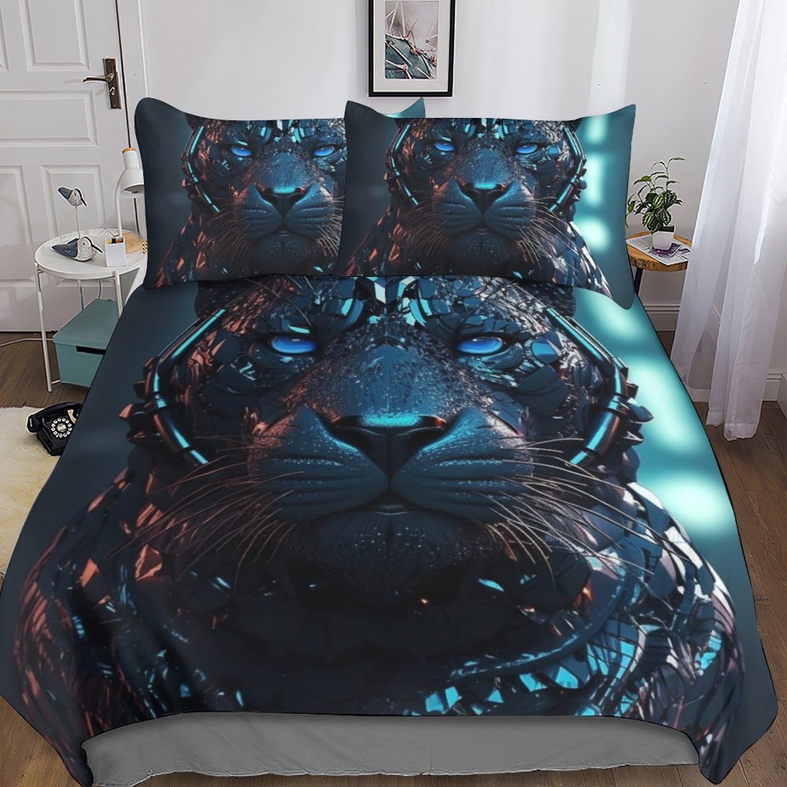 Housse de couette léopard en tissu microfibre anti-plis pour lit 2 personnes