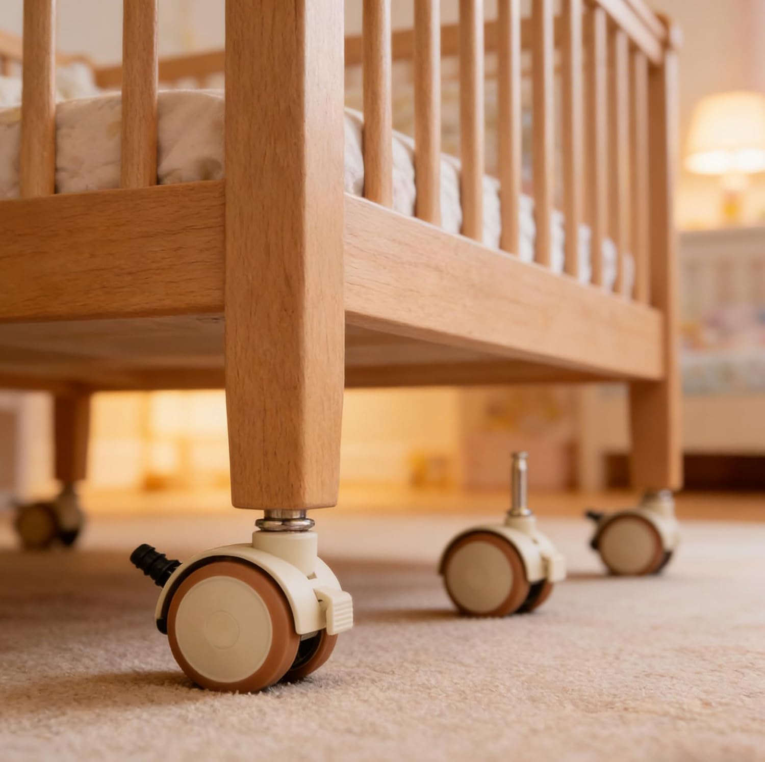 Levemolo 4pcs Baby Bed Casters Silent Swivel Wheels with Locking Brake for Nursery Cart and Furniture Replacement