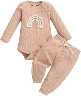 Unisex Newborn Baby Boy Girl Clothes Set Infant Outfits Ribbed Long Sleeve Tops Pants Trouser Outfits Baby Pyjamas Sleepwear Shower Gifts