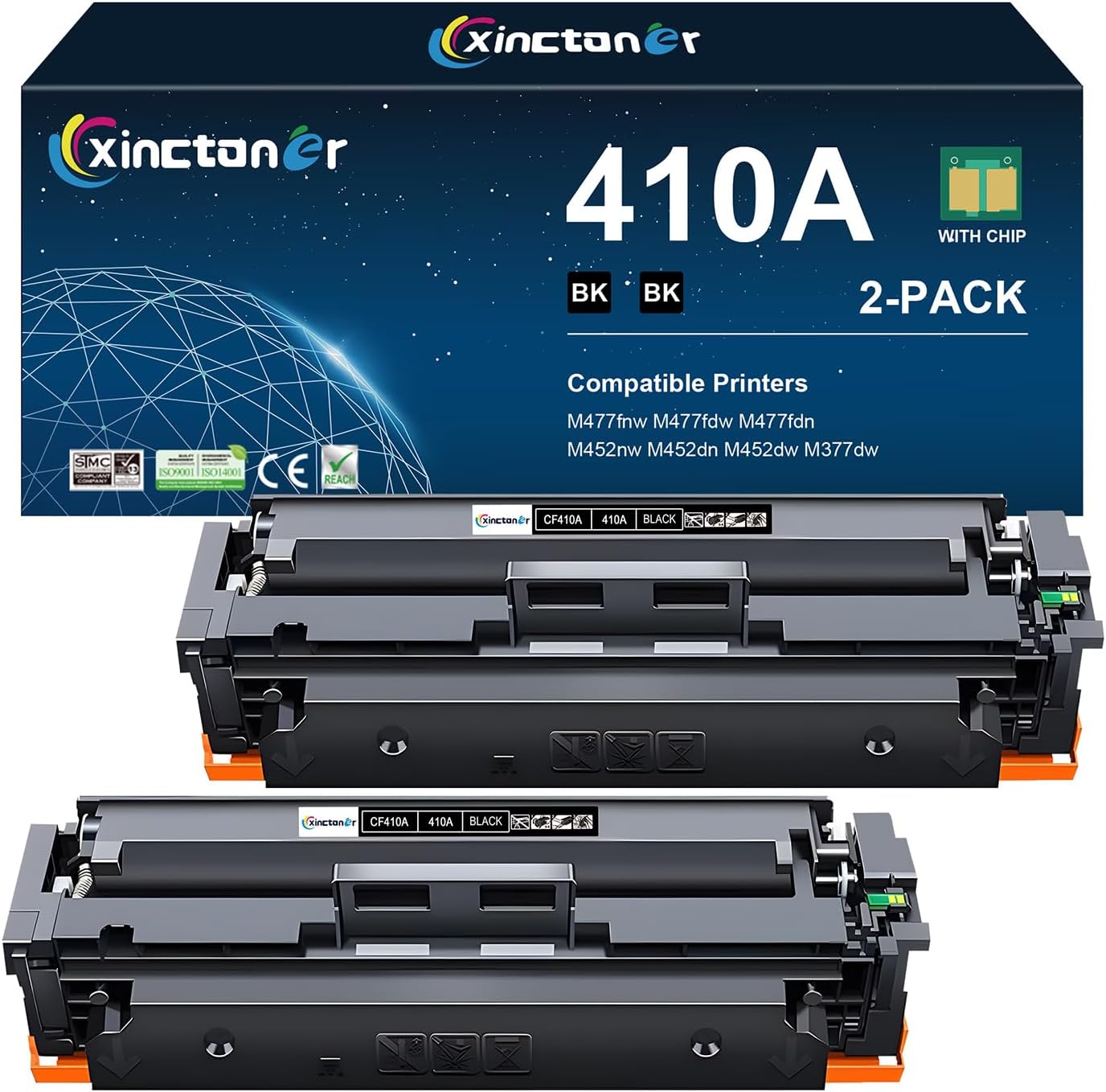 410A Black Toner Cartridge Compatible Replacement for HP 410A 410X CF410A Toner Work for HP Color Laser Jet Pro MFP M477fdw M477fdn M477fnw Pro M452dn M452nw M452dw Series Printer (2 Pack)