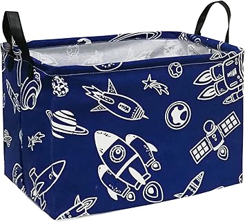 Storage Basket Home Shelf Basket Kids Organizer Box Clothes Laundry Hamper Nursery Bin Gift Laundry Basket with Handles for Home (Spacecraft)
