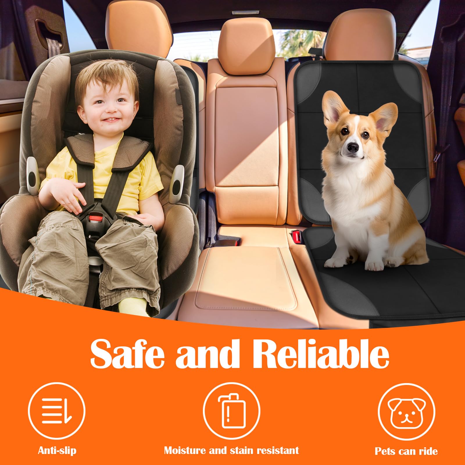 RISVOWO Protector Asiento Coche Silla Bebe, Antideslizante Impermeable Protector Seguro Respaldo, Protector de Cojín de Asiento de Niño, Protector Asiento Coche Niños Desde Manchas y Daños