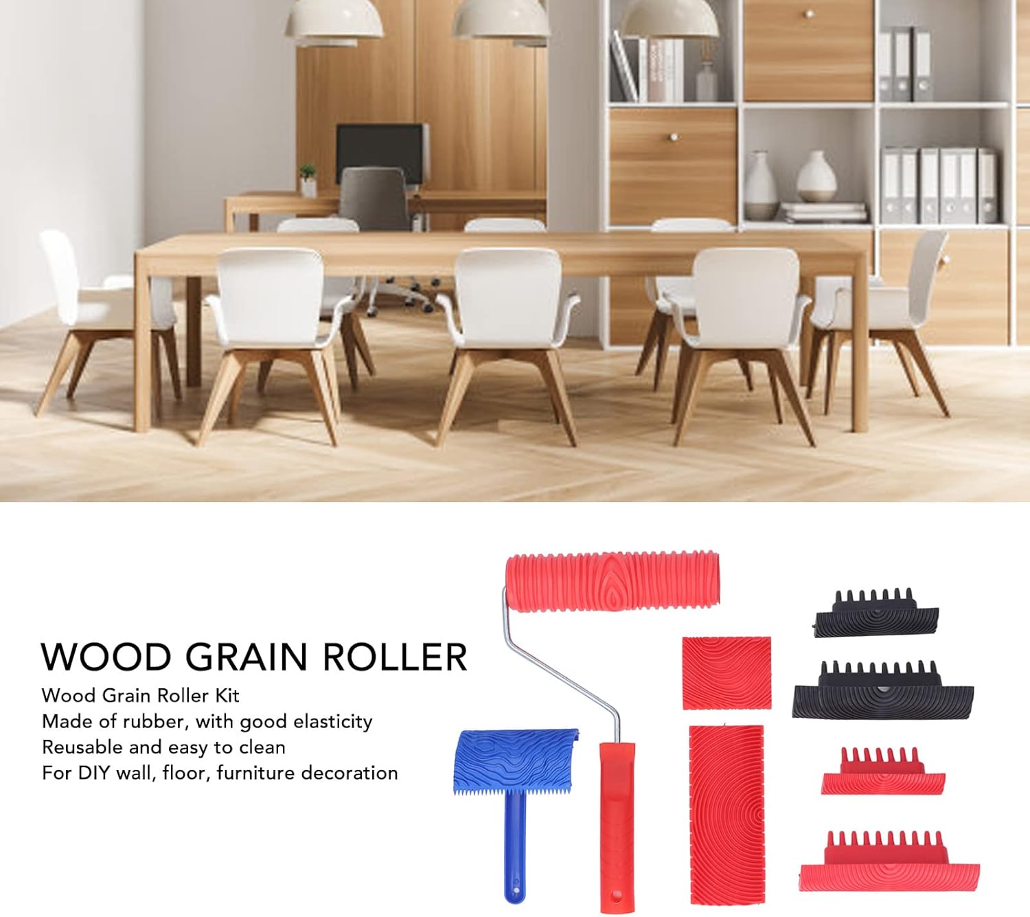 9 Pcs Rubber Wood Grain Tool DIY Printing Roller Set Paint Pattern Roller Embossing Wall Tool for DIY Wall Floor Decoration