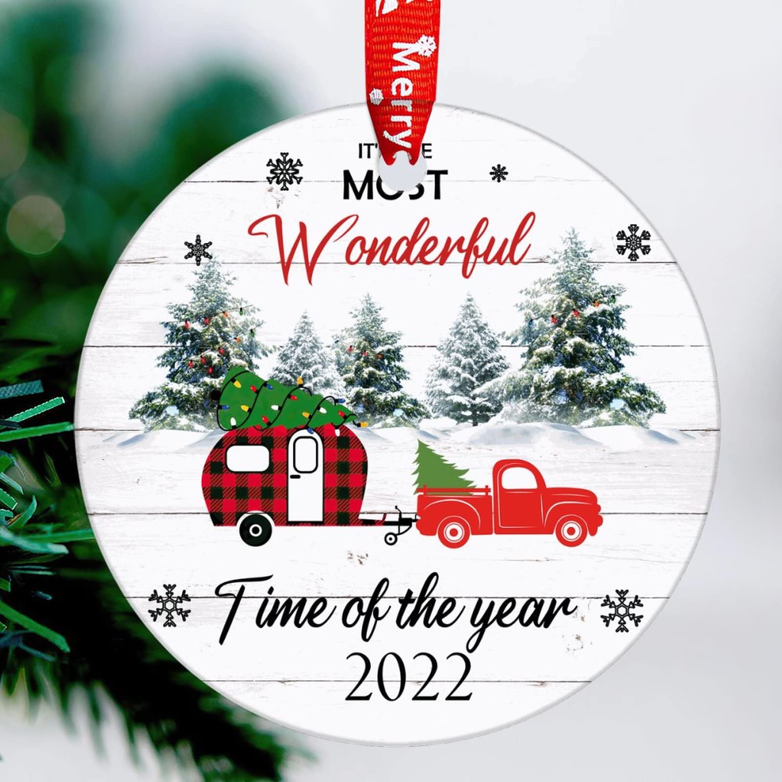 Merry Christmas Ornament, Cute Festive Lightweight Christmas Ornament, Caravan Car House Christmas Decor, Ornaments