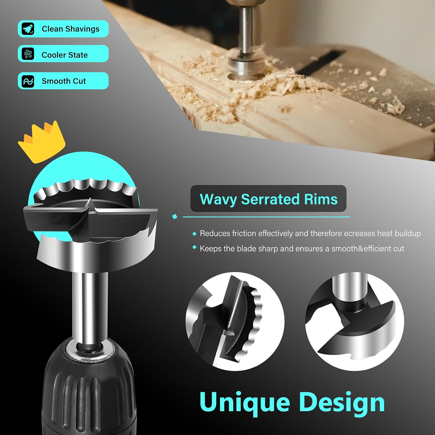 1/4" to 2-1/8" Forstner Bit Set Universally Fit for Wood Drilling, Wavy Serrated Rims, Precise Holes, Clean Shavings， #PB-100 (16PCS)
