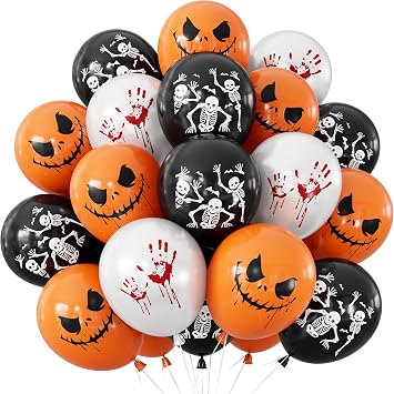 Halloween Balloons, Orange Black White Balloons, Spooky Party Decor
