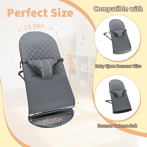 Miniatura 9 de Asiento de tela para gorila para BabyBjorn Funda de repuesto compatible con BabyBjörn Bouncer Bliss, lavable a máquina (gris)