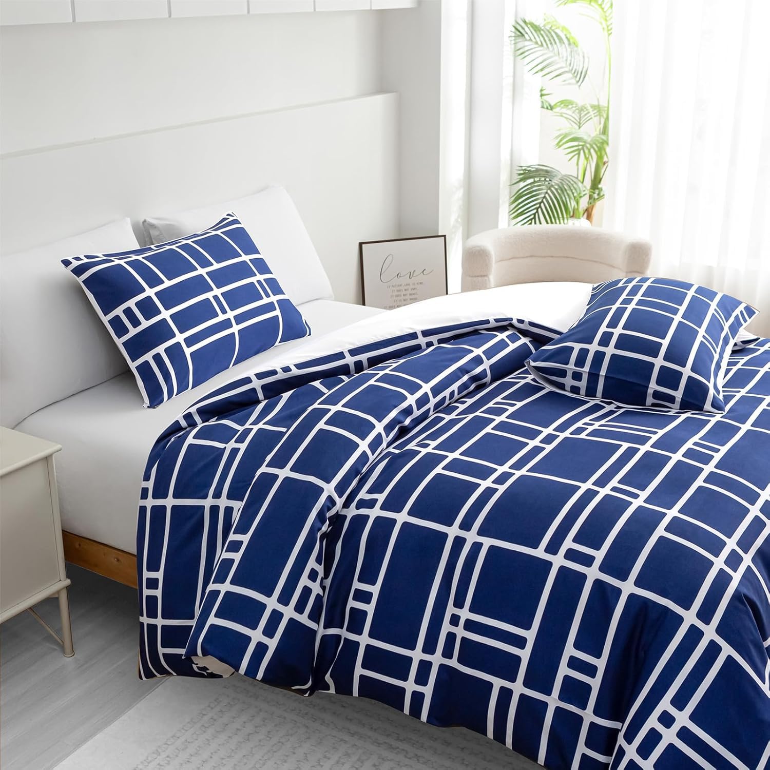 Pamposh Set di biancheria da letto Copripiumino in microfibra ultra morbida con federa – Set di biancheria da letto con cerniera (Blu, (1 x 155 x 220 cm) + (2 x Federa 80 x 80 cm))
