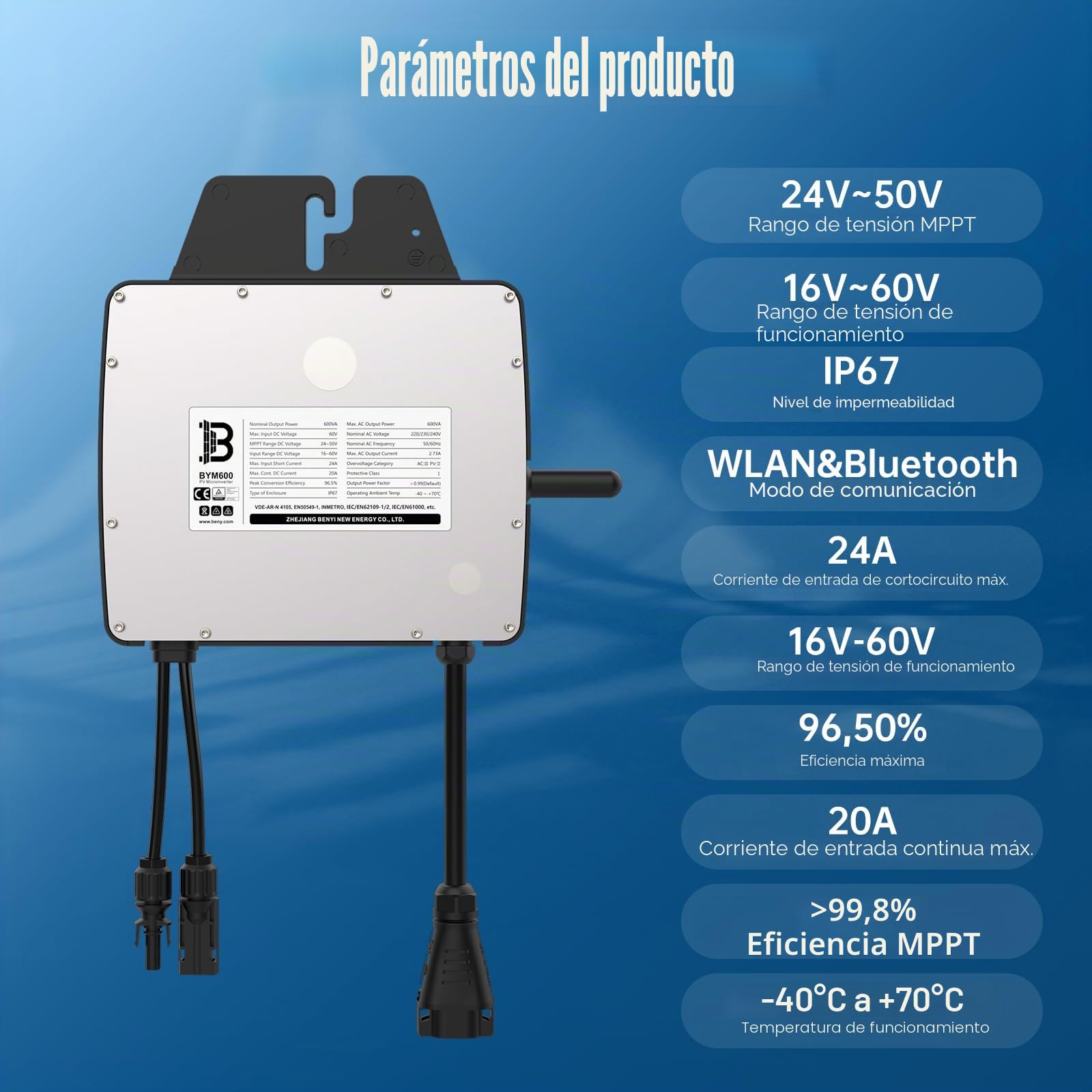 Beny Panel Solar Plug & Play, Kit Solar Independiente Completo 220 V, Kit Panel Solar - Panel Solar 430 W - Microinversor Solar 600 W - Soporte Panel Solar Ajustable - Cable 5 m