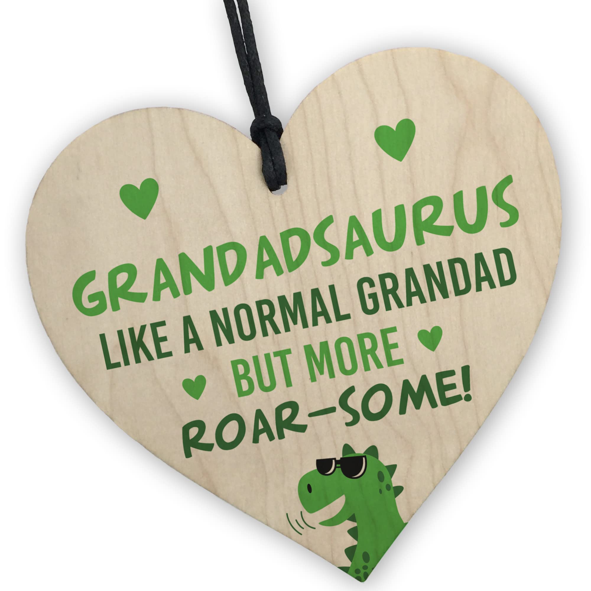 Red Ocean Funny Grandadsauras Like a Normal Grandad But More Roar-Some, Wooden Heart, Novelty Gift for Grandad, Birthday, Christmas, Fathers Day, Gift for Any Occasion
