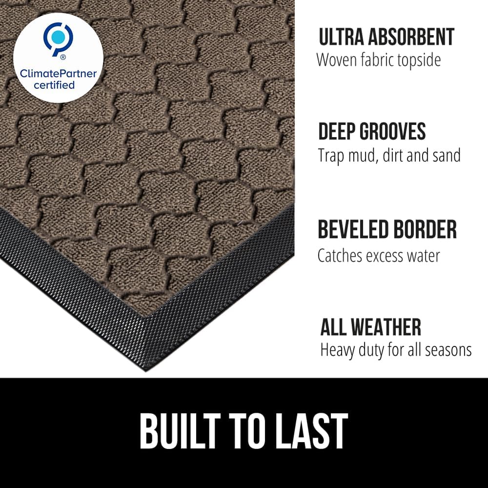 GORILLA GRIP 100% Waterproof All-Season WeatherMAX Doormat 35x23, US Designed Natural Rubber, Stain and Fade Resistant, Low Profile Indoor Outdoor Door Mats, Easy Clean Patio Mat, Latte Quatrefoil