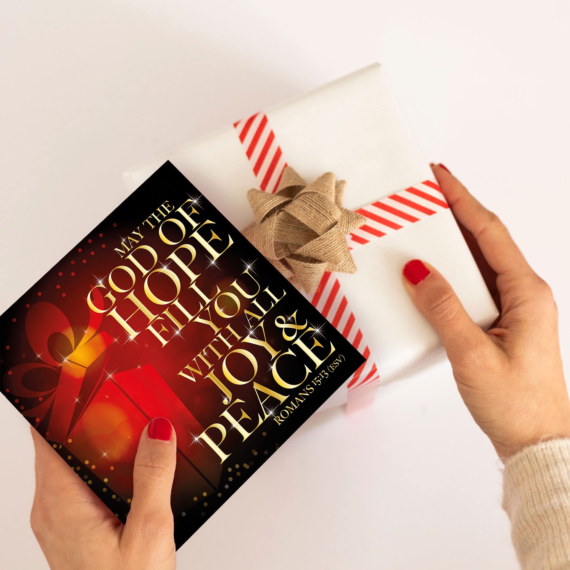 Christian Christmas cards, pack of 10, Joy & Peace, with Bible verse Romans 15:13 inside these religious Christmas cards - Image 2