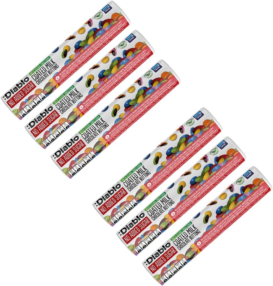 Diablo No Added Sugar Coated Milk Chocolate Buttons - Sweetened with Stevia, Ideal for Gifting, Perfect for Chocolate Gift Box, Great for Christmas, Birthdays & Special Occasions - 22g (Pack of 6)