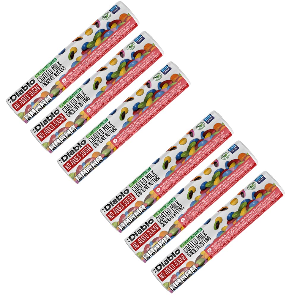 Diablo Milk Coated Chocolate Buttons | No Added Sugar | Sweetened with Stevia | Diabetic Chocolate Hamper Basket Available - Perfect for Gifting | 22g (Pack of 6)